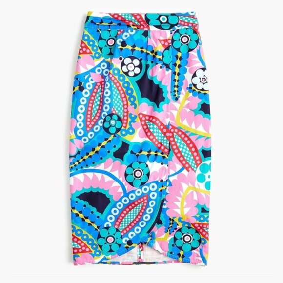 J. Crew Floral Kaleidoscope Ratti Tie Back Tulip Midi Pencil Skirt 43022 - Picture 1 of 13